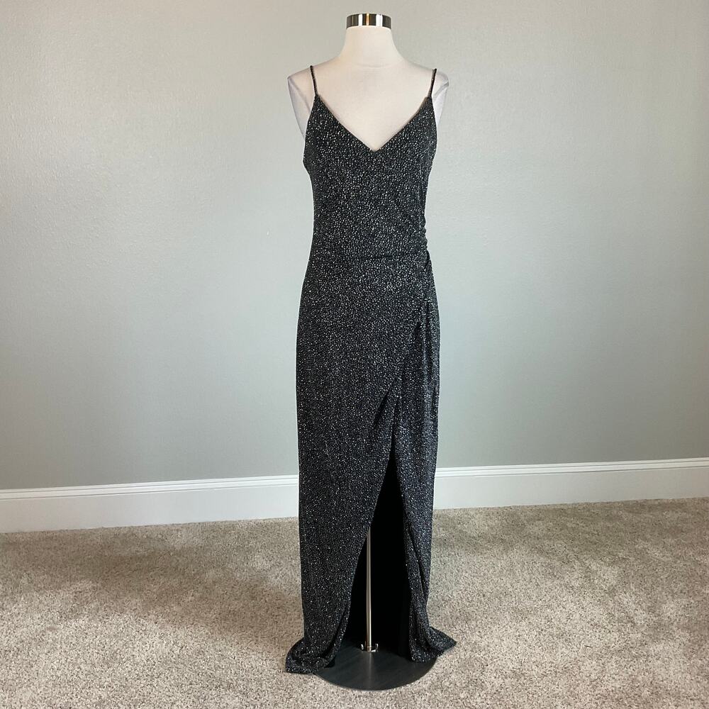 Betsy & Adam Black Evening Gown Metallic Sleeveless Formal Column Dress Size 6 - Picture 2 of 11